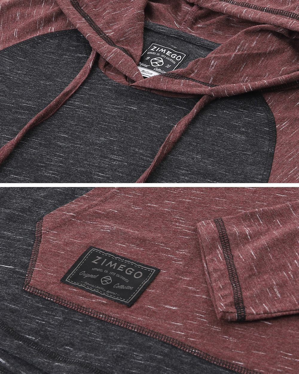 ZIMEGO Men’s Lightweight Color Block Hooded Henley | Casual Pullover for Gym, Workout & Travel