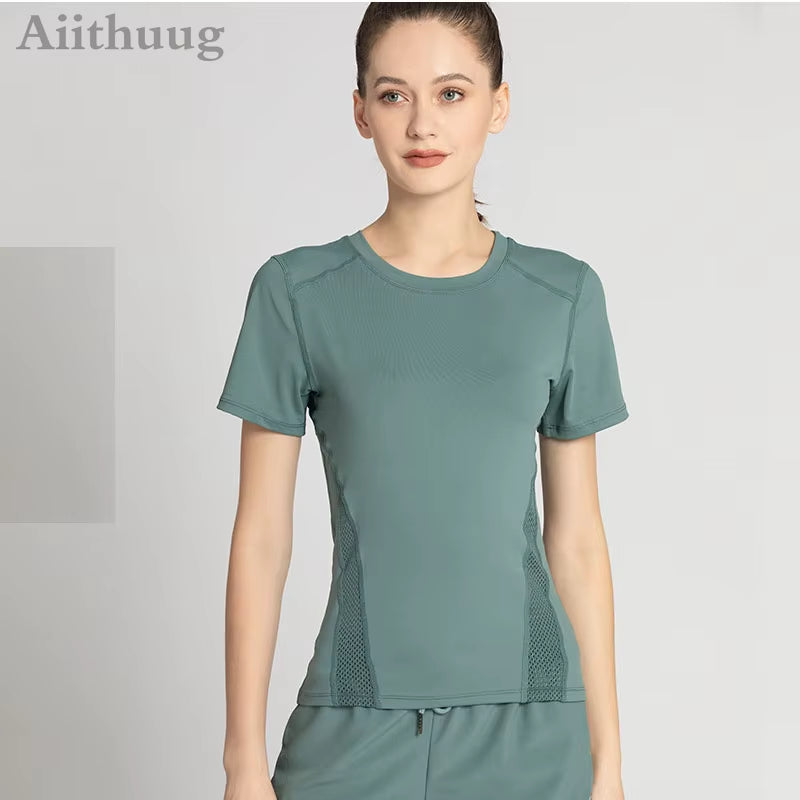 Aiithuug Women Gym Top Women Workout Shirt Quick Dry Fitness Yoga Shirts Short Sleeve Mesh Top Workout Tank Tops Athletic Shirt