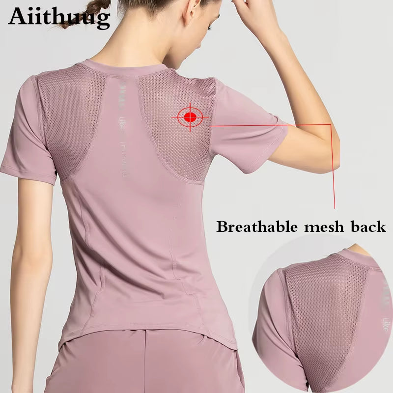 Aiithuug Women Gym Top Women Workout Shirt Quick Dry Fitness Yoga Shirts Short Sleeve Mesh Top Workout Tank Tops Athletic Shirt