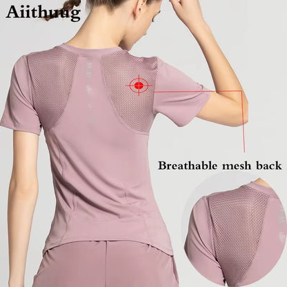 Aiithuug Women Gym Top Women Workout Shirt Quick Dry Fitness Yoga Shirts Short Sleeve Mesh Top Workout Tank Tops Athletic Shirt