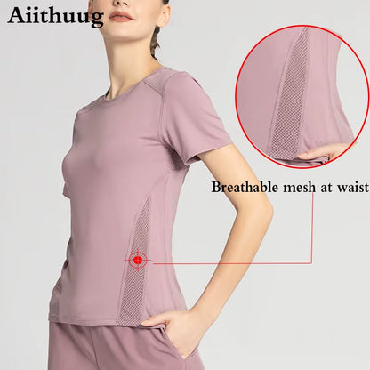 Aiithuug Women Gym Top Women Workout Shirt Quick Dry Fitness Yoga Shirts Short Sleeve Mesh Top Workout Tank Tops Athletic Shirt