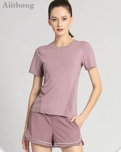 Aiithuug Women Gym Top Women Workout Shirt Quick Dry Fitness Yoga Shirts Short Sleeve Mesh Top Workout Tank Tops Athletic Shirt