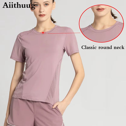 Aiithuug Women Gym Top Women Workout Shirt Quick Dry Fitness Yoga Shirts Short Sleeve Mesh Top Workout Tank Tops Athletic Shirt