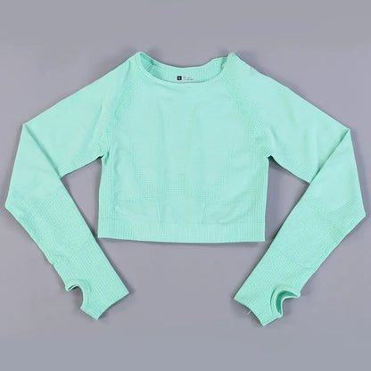 Women Gym Shirts Sports Yoga Seamless Crop Tops Fitness Compression Tights Shirt Running Clothing Workout Sportswear