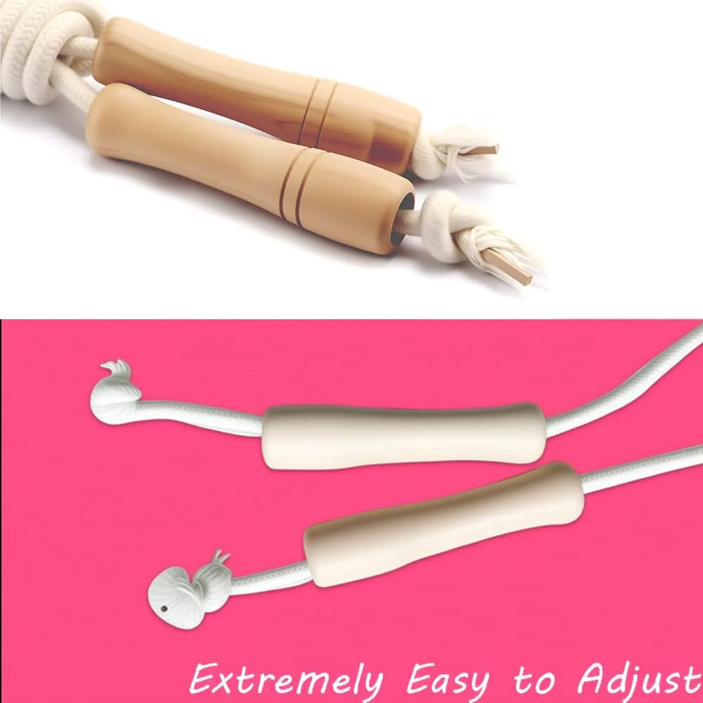 Adjustable Cotton Braided Jump Rope with Wooden Handles for Children's Fitness and Outdoor Activities