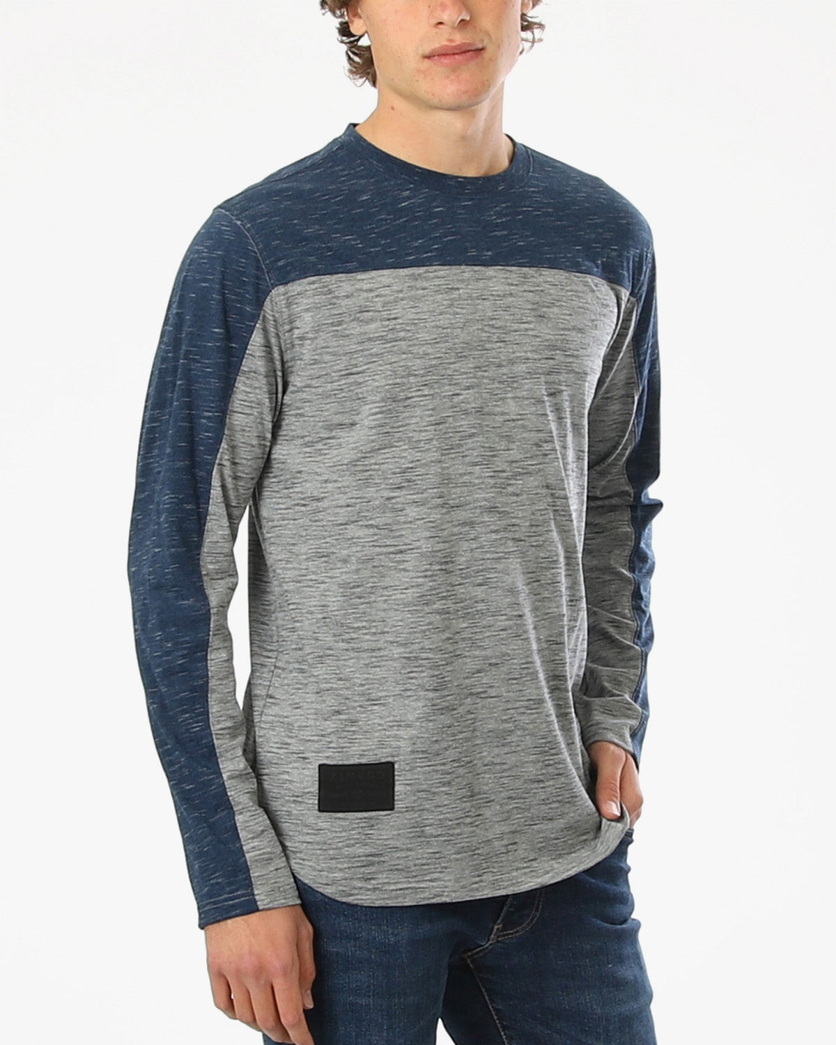 Athletic Color Block Long Sleeve Shirt | Curved Hemline Casual Men’s Top