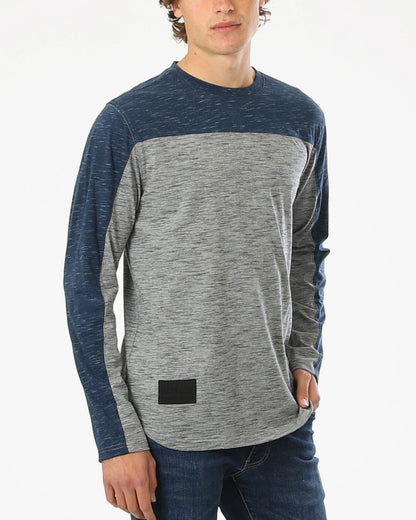 Athletic Color Block Long Sleeve Shirt | Curved Hemline Casual Men’s Top