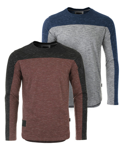Athletic Color Block Long Sleeve Shirt | Curved Hemline Casual Men’s Top