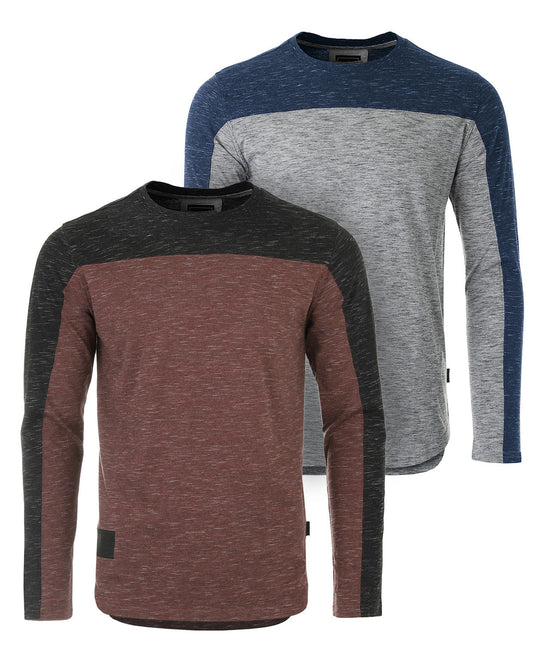 Athletic Color Block Long Sleeve Shirt | Curved Hemline Casual Men’s Top