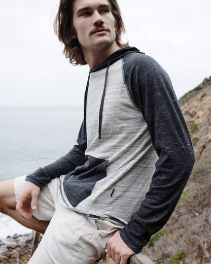 ZIMEGO Men’s Long Sleeve Lightweight Hooded Henley | Color Block Pullover for Gym, Casual, and Travel