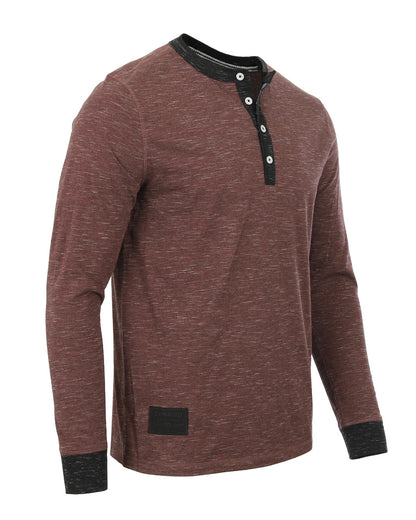 ZIMEGO Men’s Long Sleeve Contrast Henley Shirt | Casual Button Placket Top