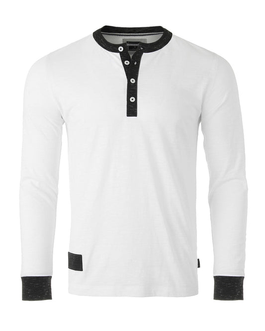ZIMEGO Men’s Long Sleeve Contrast Henley Shirt | Casual Button Placket Top