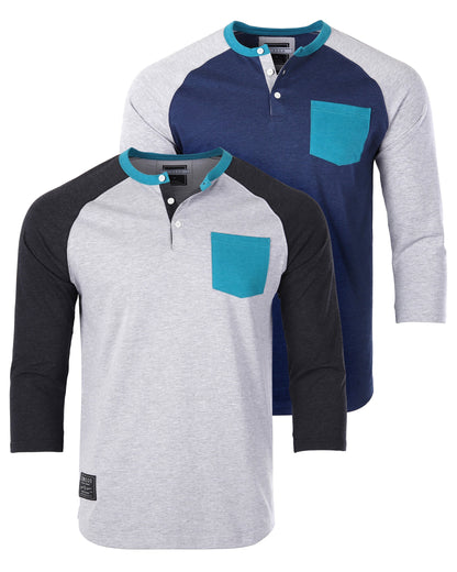 Contrast 3/4 Sleeve Stretch Casual Baseball Button Henley Shirts Bundle Set