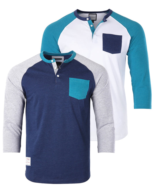 Contrast 3/4 Sleeve Stretch Casual Baseball Button Henley Shirts Bundle Set