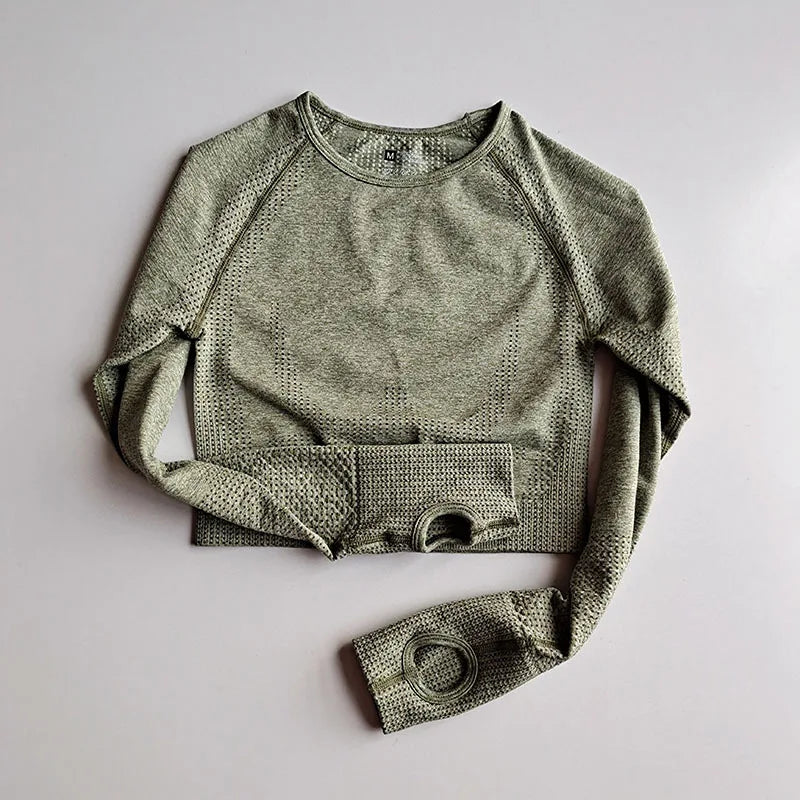 Women Gym Shirts Sports Yoga Seamless Crop Tops Fitness Compression Tights Shirt Running Clothing Workout Sportswear