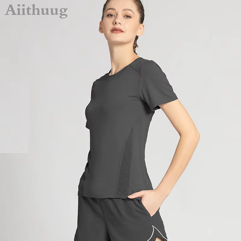 Aiithuug Women Gym Top Women Workout Shirt Quick Dry Fitness Yoga Shirts Short Sleeve Mesh Top Workout Tank Tops Athletic Shirt