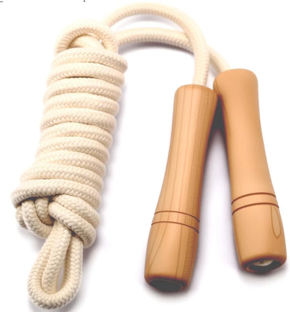 Adjustable Cotton Braided Jump Rope with Wooden Handles for Children's Fitness and Outdoor Activities
