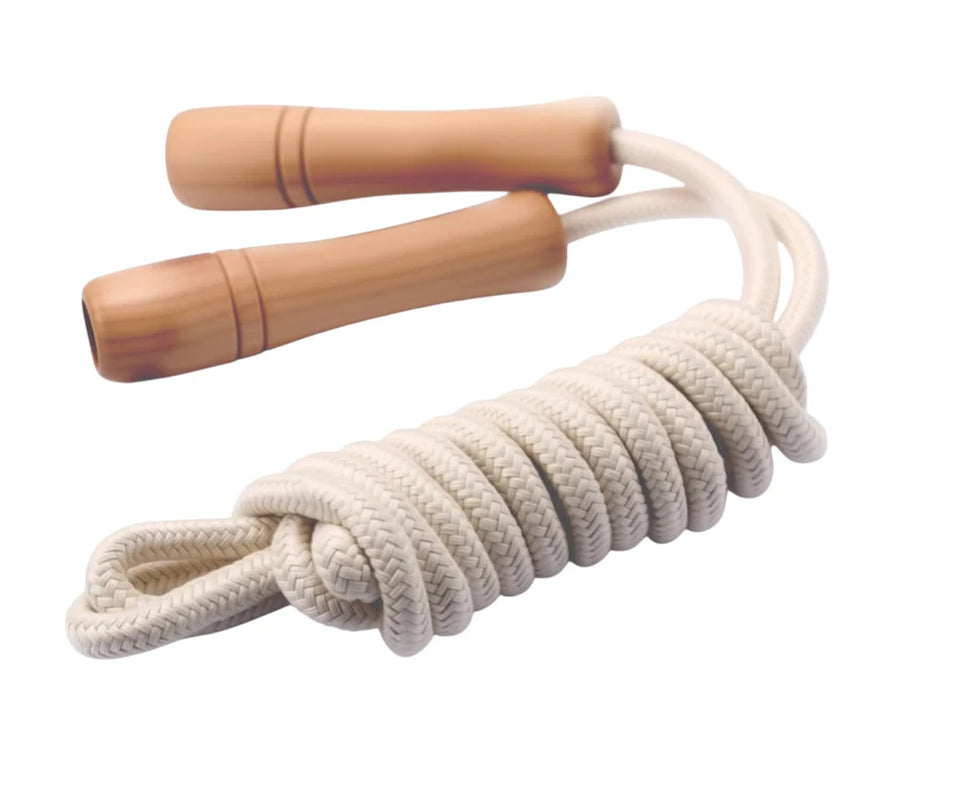 Adjustable Cotton Braided Jump Rope with Wooden Handles for Children's Fitness and Outdoor Activities